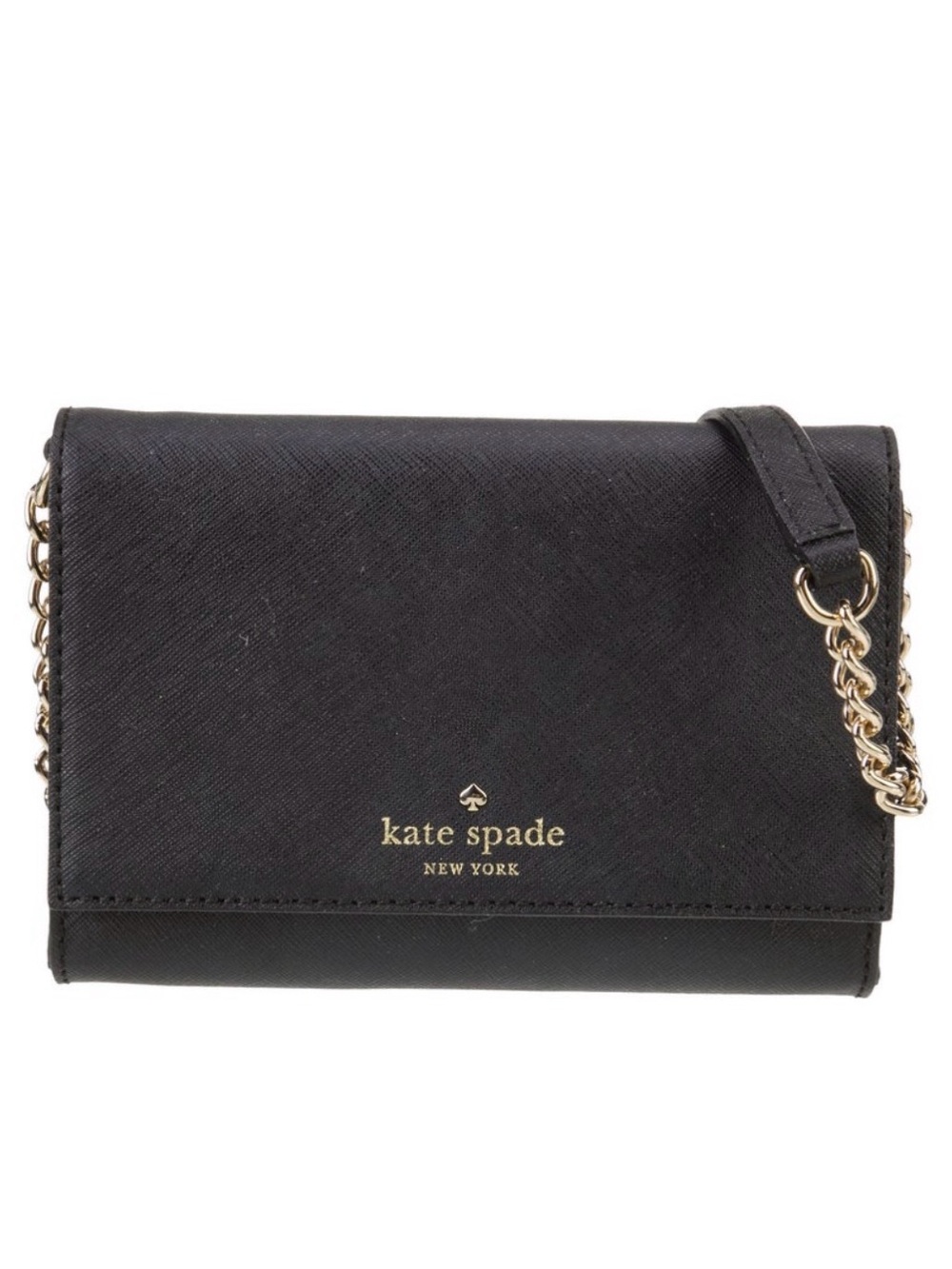 kate spade black leather crossbody with gold chain